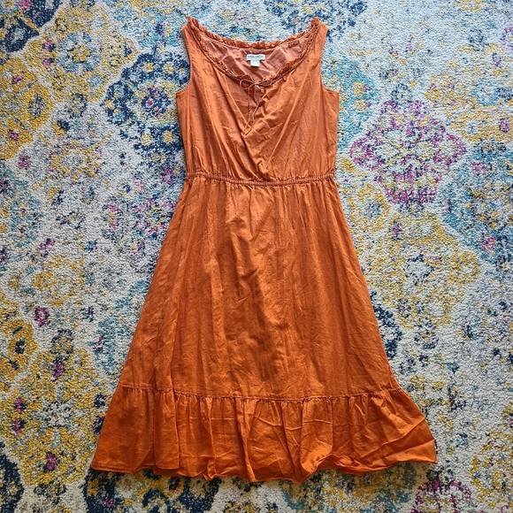 Banana Republic cotton ruffle dress sundress slip dress orange - Picture 2 of 14
